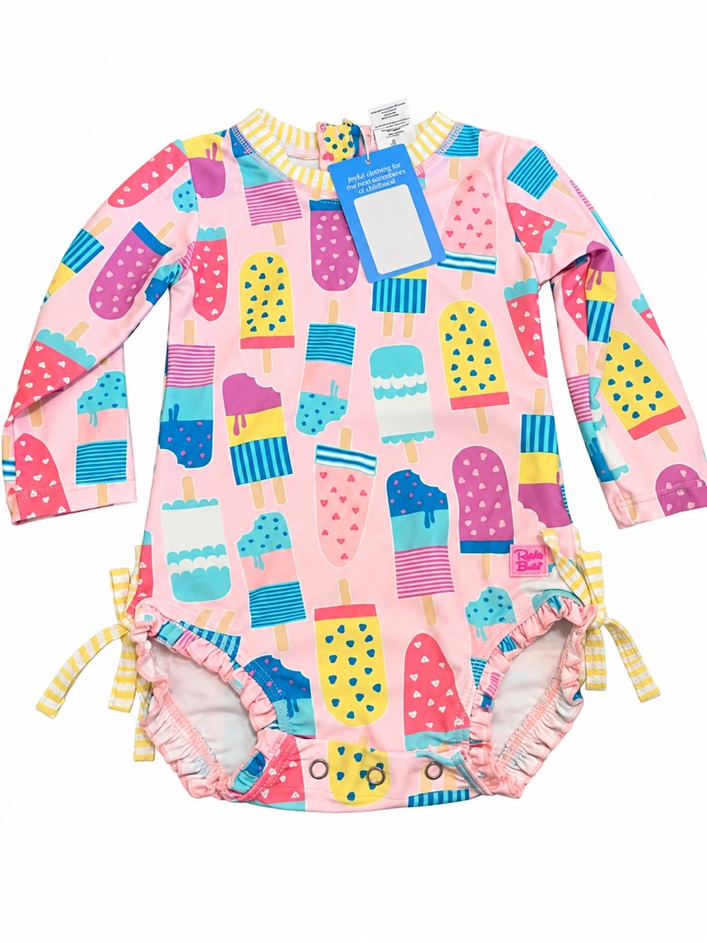 Ruffle Butts Pink Popsicle-Print Long Sleeve Rashguard One-Piece